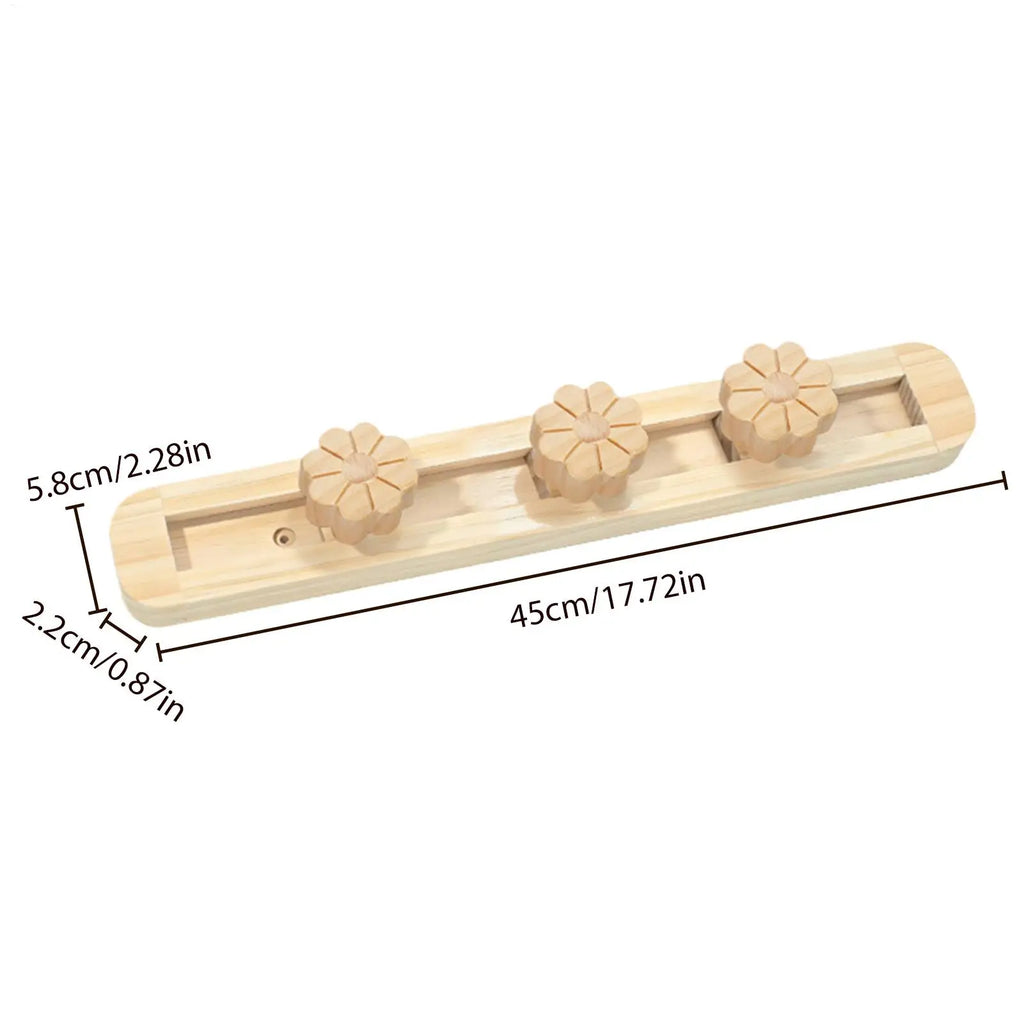 Coat Rack Wall Mount Wooden Clothes Holder Hat 3 Movable Hooks Qme