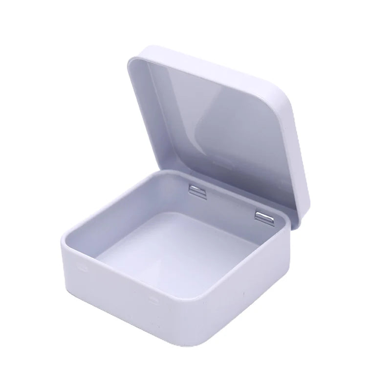 Mini Square Small Tin Box Metal Hinged Flip Storage Case Jewelry Coin Qme