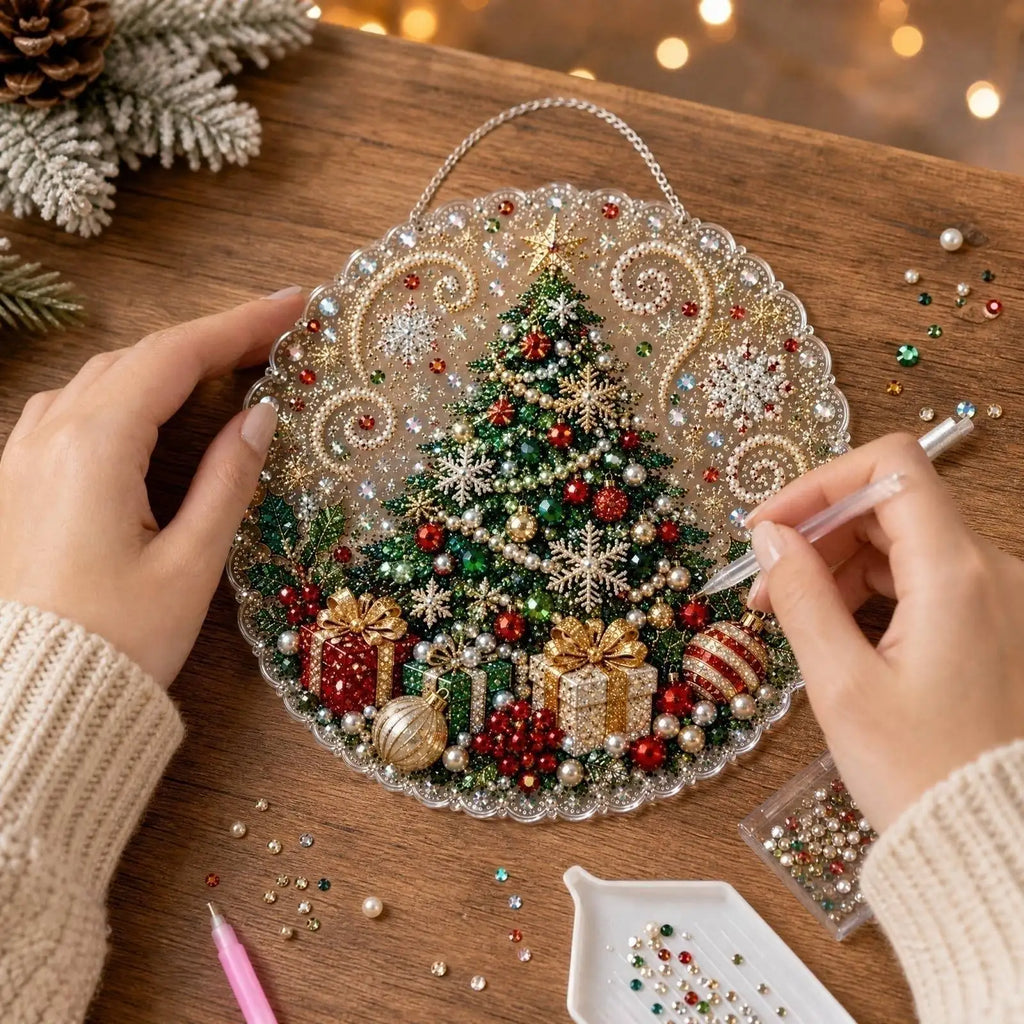 Christmas Scene Pearl and Diamond Hanging Handmade Material Kit DIY Set for Holiday Home Store Decor Creative Gift Qme
