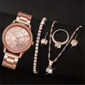 6pcs Leisure and Fashion Steel Belt Love Women's Watch Set Qme Rose Gold Set
