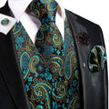 Mens Vests Jacquard Waistcoat Neck Tie Hanky Cufflinks Brooch Men Qme MJ-3016-0091 XL