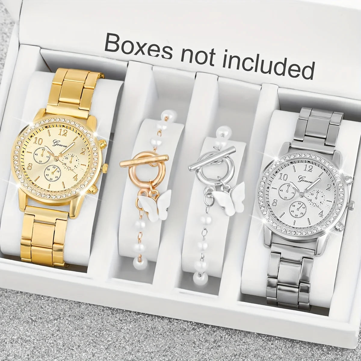Elegant Women'S Quartz Watch & Jewelry Set - 2pcs, Swiss Movement, Zinc Alloy Band, Round Case, Digital Display Jewelry Qme Other
