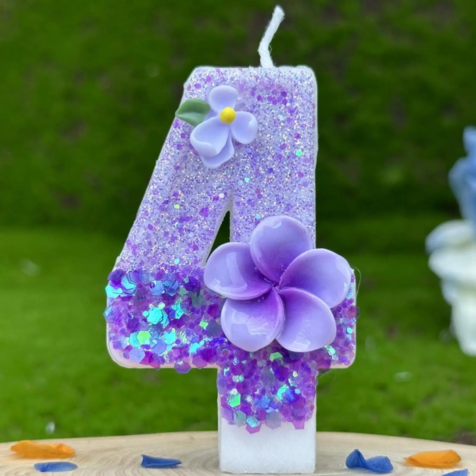 Number Birthday Candles Glitter Sequins Cake Toppers Floral Design Qme
