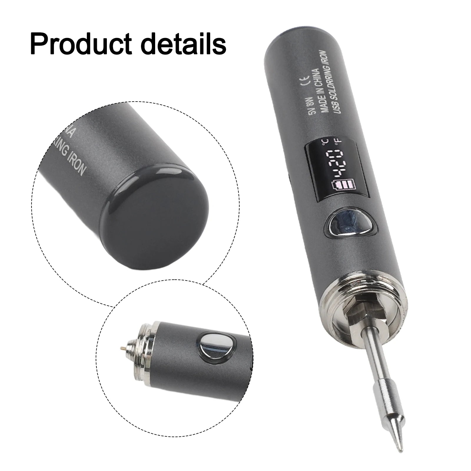 1 X Digital Display Soldering Iron Kit Adjustable Temperature Quick Heat-Up USB Powered With LCD Screen Portable Cordless Qme