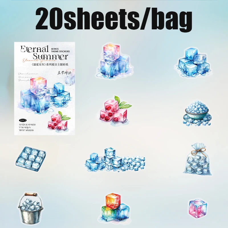 20 Sheets Summer Theme Stickers for Scrapbooking DIY Journal Planner Collage Art Phone Case Decoration Craft Supplies Qme 4
