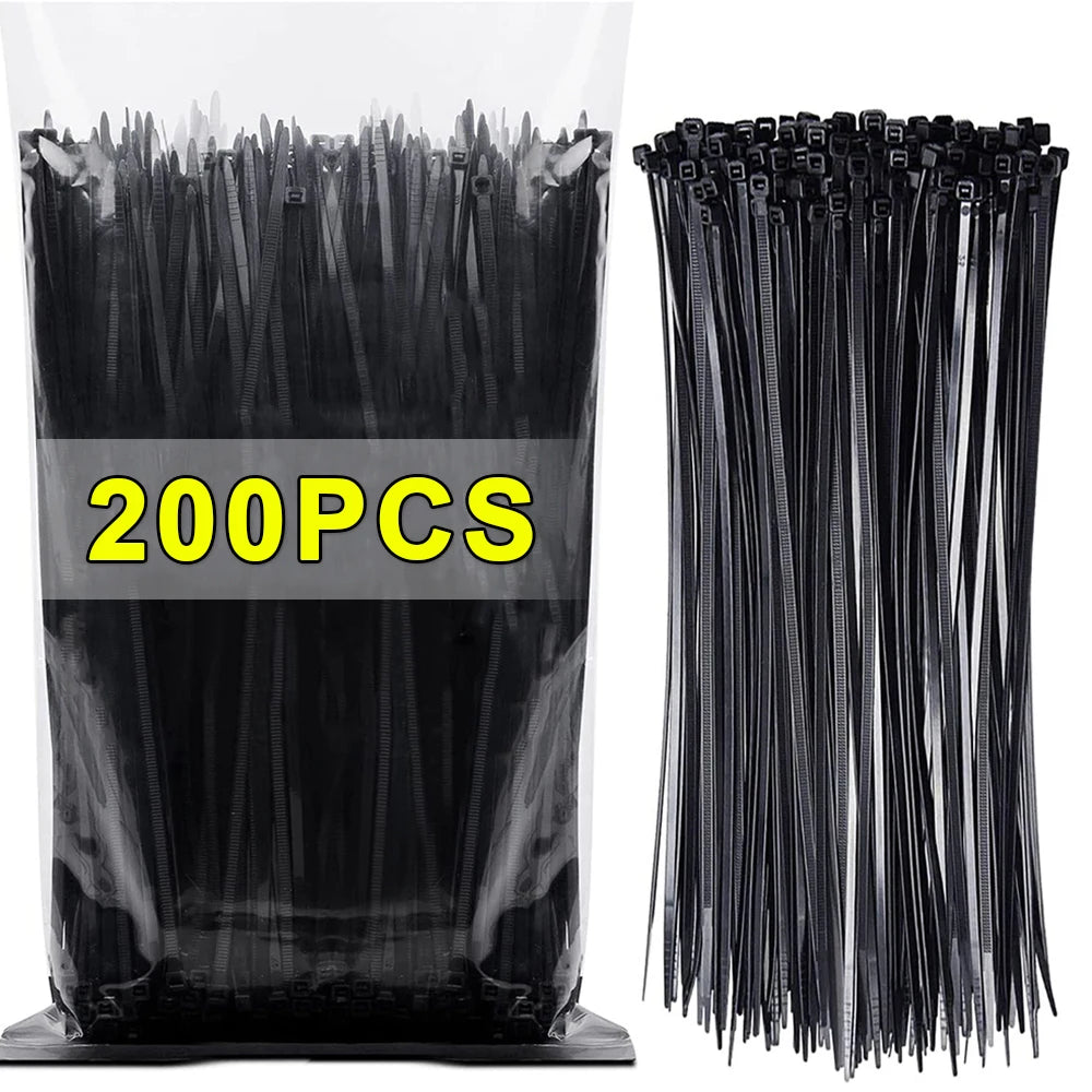 200/100Pcs Nylon Cable Ties Adjustable Self-locking Cord Ties Straps Fastening Loop Reusable Plastic Wire Ties For Home Office Qme