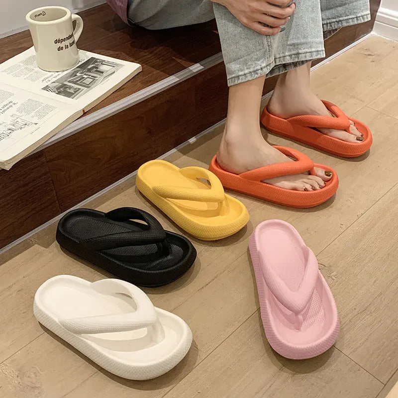 New Summer Platform Flip-Flops Handmade Flower Soft Bottom Cloud Slippers Travel Holiday Beach Lady Cute Shoes Women Slides Qme