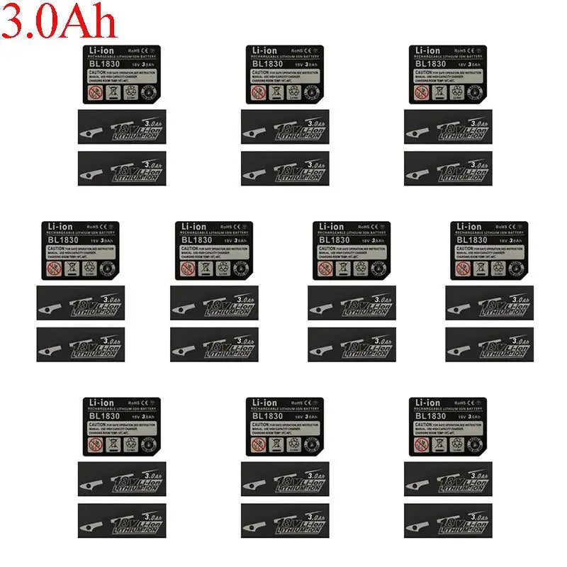 18V 3Ah 4Ah 5Ah 6Ah 9Ah BL1830 Li-ion Battery Label Stickers Capacity Qme 3.0Ah