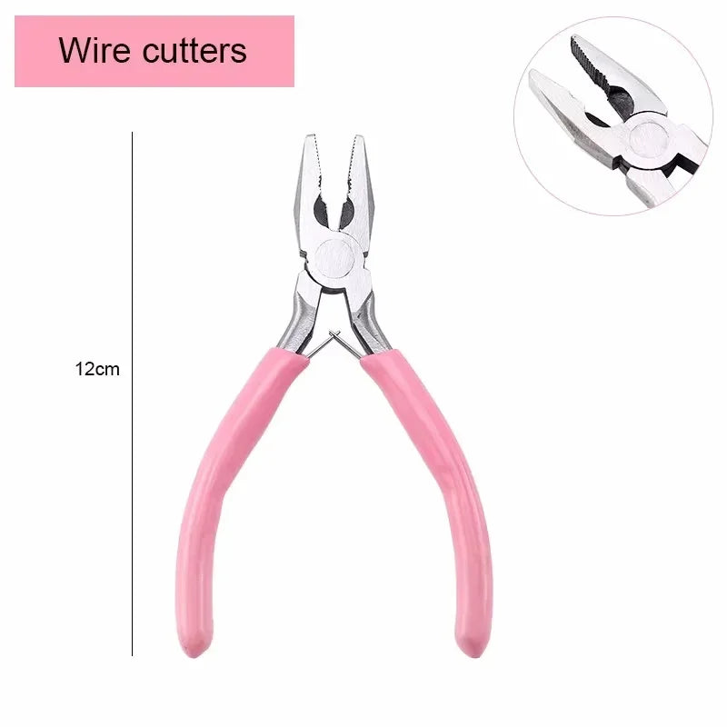 Cute Pink Color Handle Anti-slip Splicing and Fixing Jewelry Pliers Tools & Equipment Kit for DIY Jewelery Making Needlework Qme WIire cutters