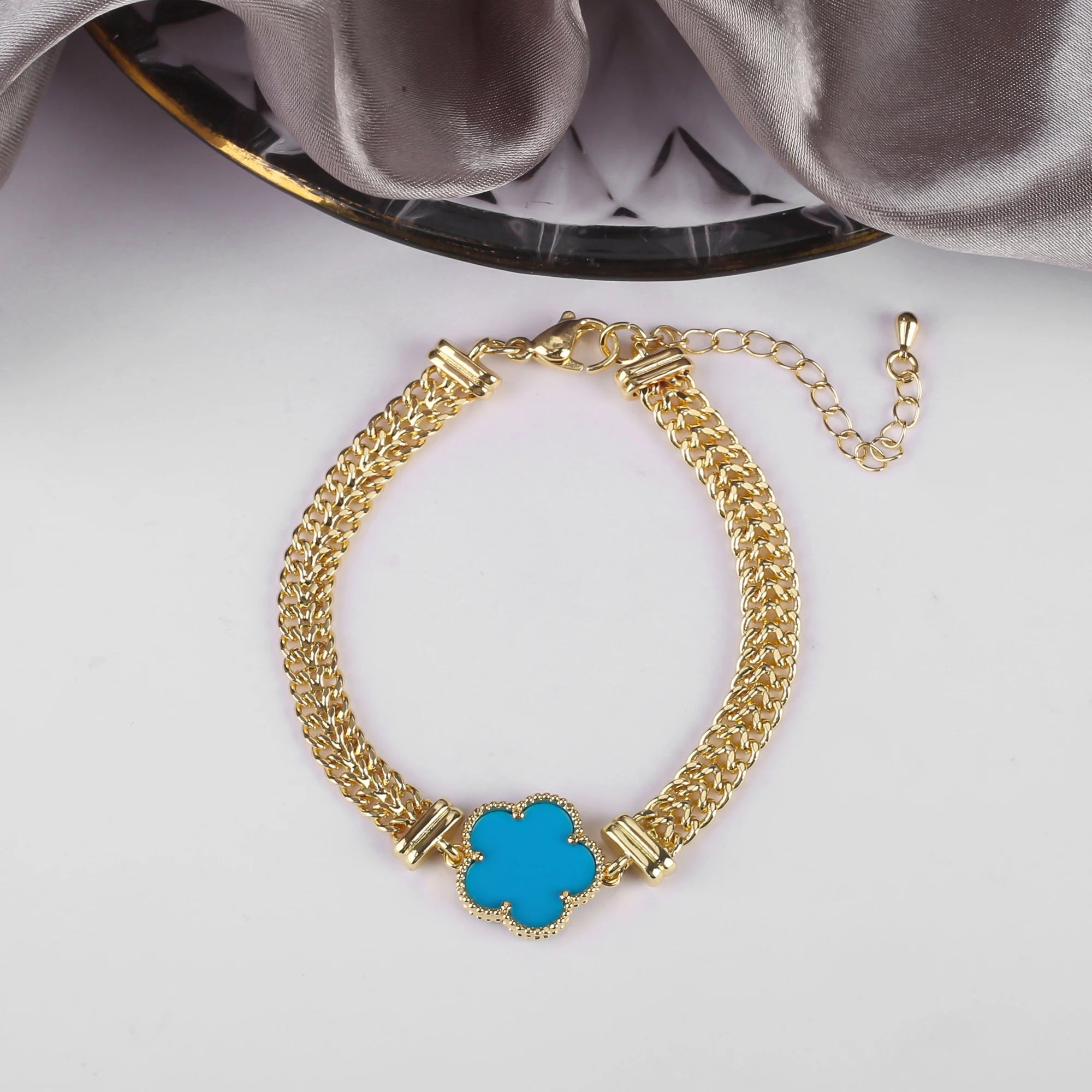 New Popular 15mm Natural Stone Five-Leaf Flower Adjustable Bracelet Classic Simple Woman Flower Jewelry Bracelet Free Shipping Qme Blue