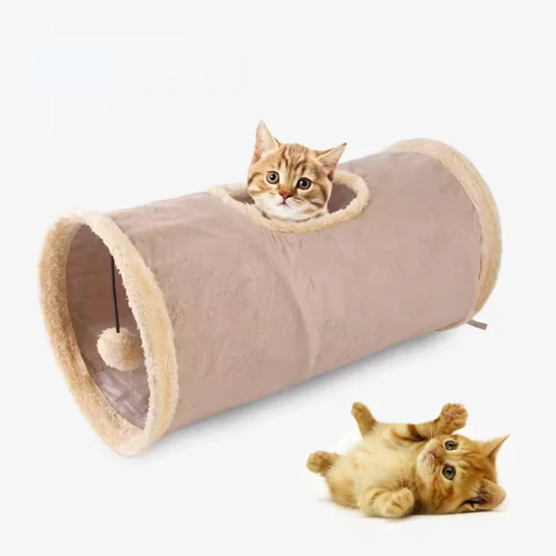 Pet Cat Plush Tunnel Foldable Suede Channel Toy for Self Entertainment and Relaxation Cat Toy Suitable for Cats to Play at Home Qme