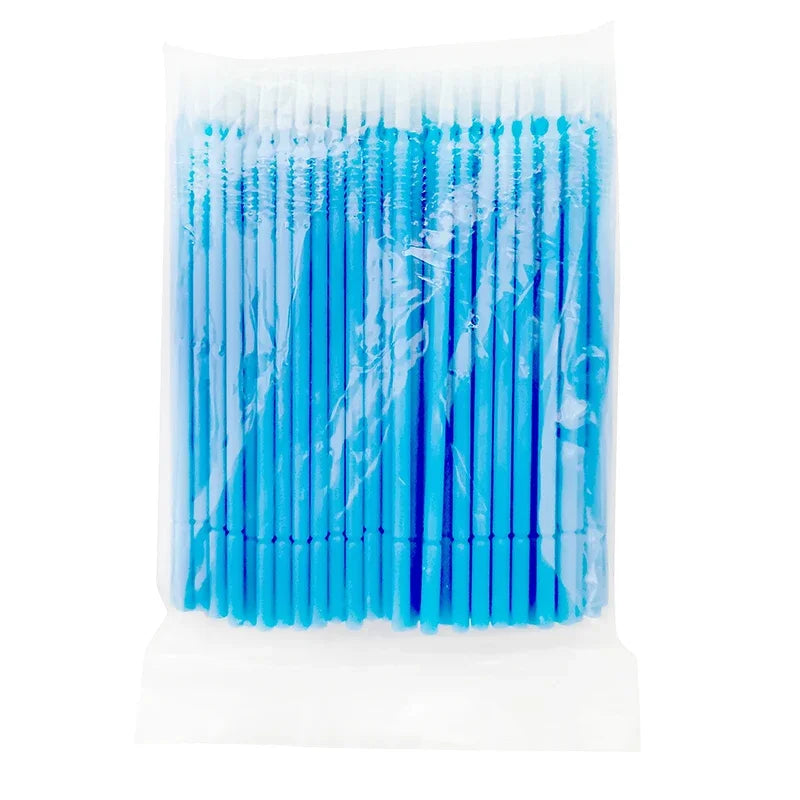 100pcs/Pack Bendable Micro Brushes Disposable Microbrush Applicators Eyelash Extensions Eyelash Glue Cleaning Brush for Eyelash Qme Blue
