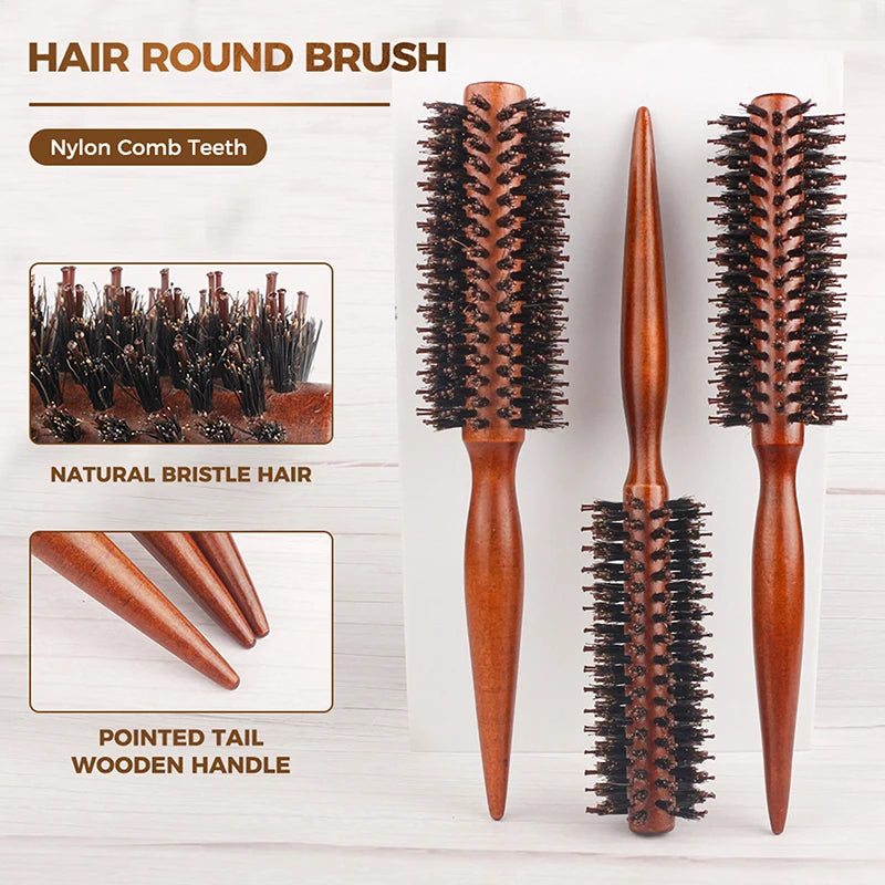 Anti Static Wood Boar Bristle Hair Round Brush Hairdresser Styling Qme