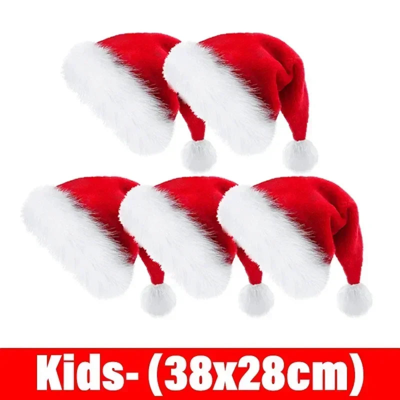 Christmas Hat Red Plush Thickened Santa Hats for Adult Kids Winter Christmas Caps Festive Xmas Party Decorations Gifts New Year Qme Kids-(35x26.5cm) 2PCS