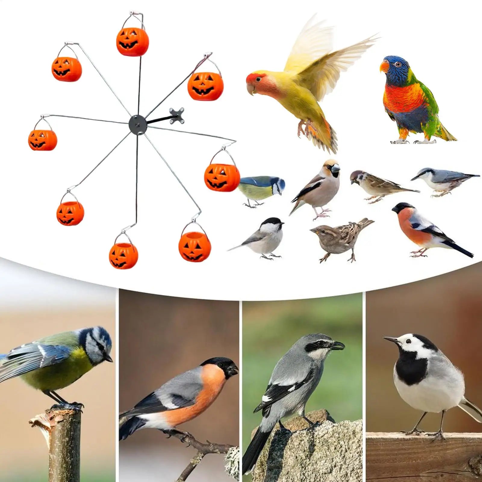 Birds Feeders For Outside Bird Windmill Feeder With 8 Pumpkin Buckets Birdwatching Halloween Pumpkin Decor For Outside Garden Qme