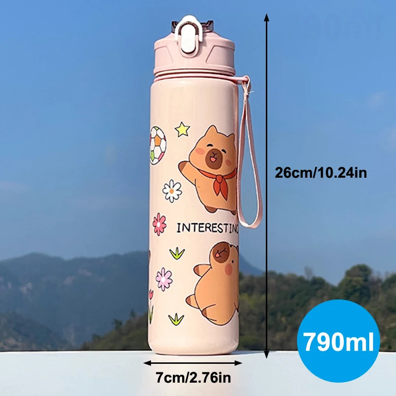 Cartoon Capybara Water Bottle Plastic Cup Portable Large Capacity Qme