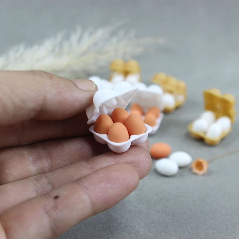 1 12 Miniature Egg Tray Box Dollhouse Simulation Eggs Kitchen Food Qme