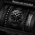 5 Pçs/set Relógios de Negócios Masculinos Moda Mostrador Árabe Pulseira de Couro Conjunto de Pulseiras de Relógio de Quartzo Qme black