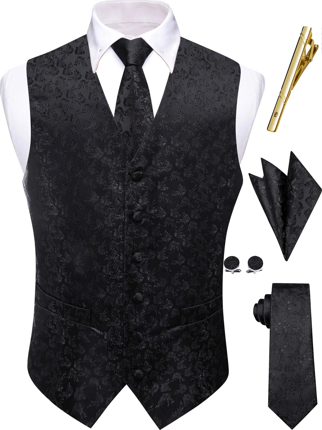 Men's Formal Suit Vest & Tie Set Paisley Floral Style, Premium Waistcoat and Necktie Combo for Weddings, Business Occasions Qme MJTZ9055-DPTLJ01 S