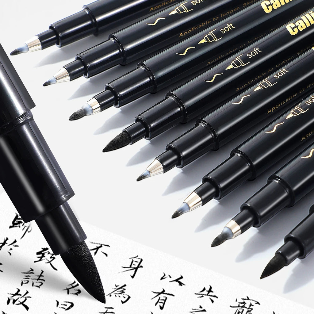 4 Pcs Black Hand Lettering Calligraphy Pen Set Drawing Writing Learning Fine Brush Markers Art Supplies Manga Pen Qme