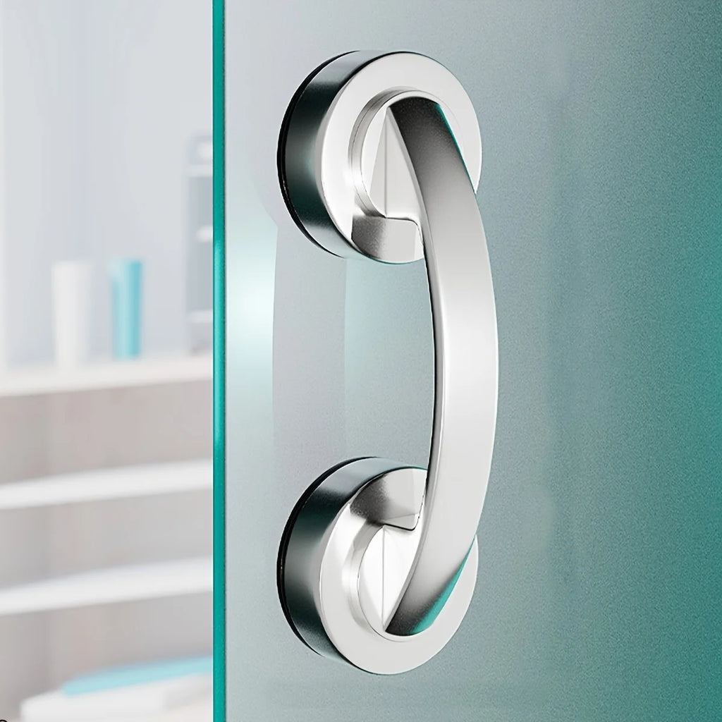 Suction Cup Door Handle No Punch Puller for Glass Sliding Door Bathroom Qme Silvery 1pc