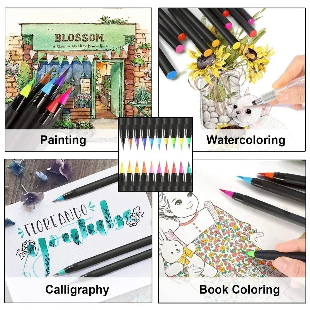 12-72 Colors Watercolor Brush Pens Soft Tip Art Markers for Drawing Coloring Manga Calligraphy School Stationery Supplies Qme