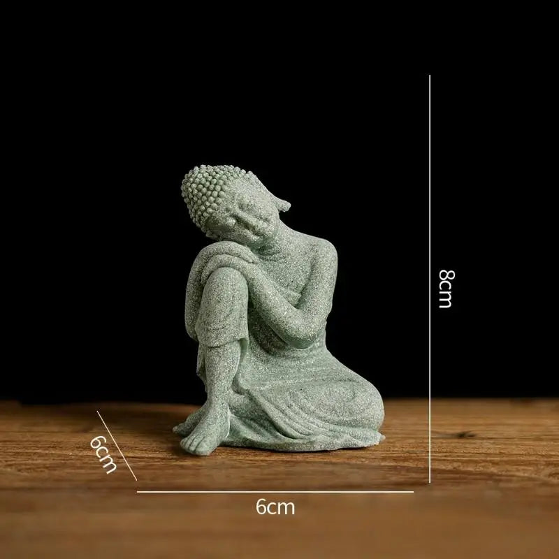 Mini Thai Green Sandstone Figurine Buddha Desk Decor Office Zen Qme A3