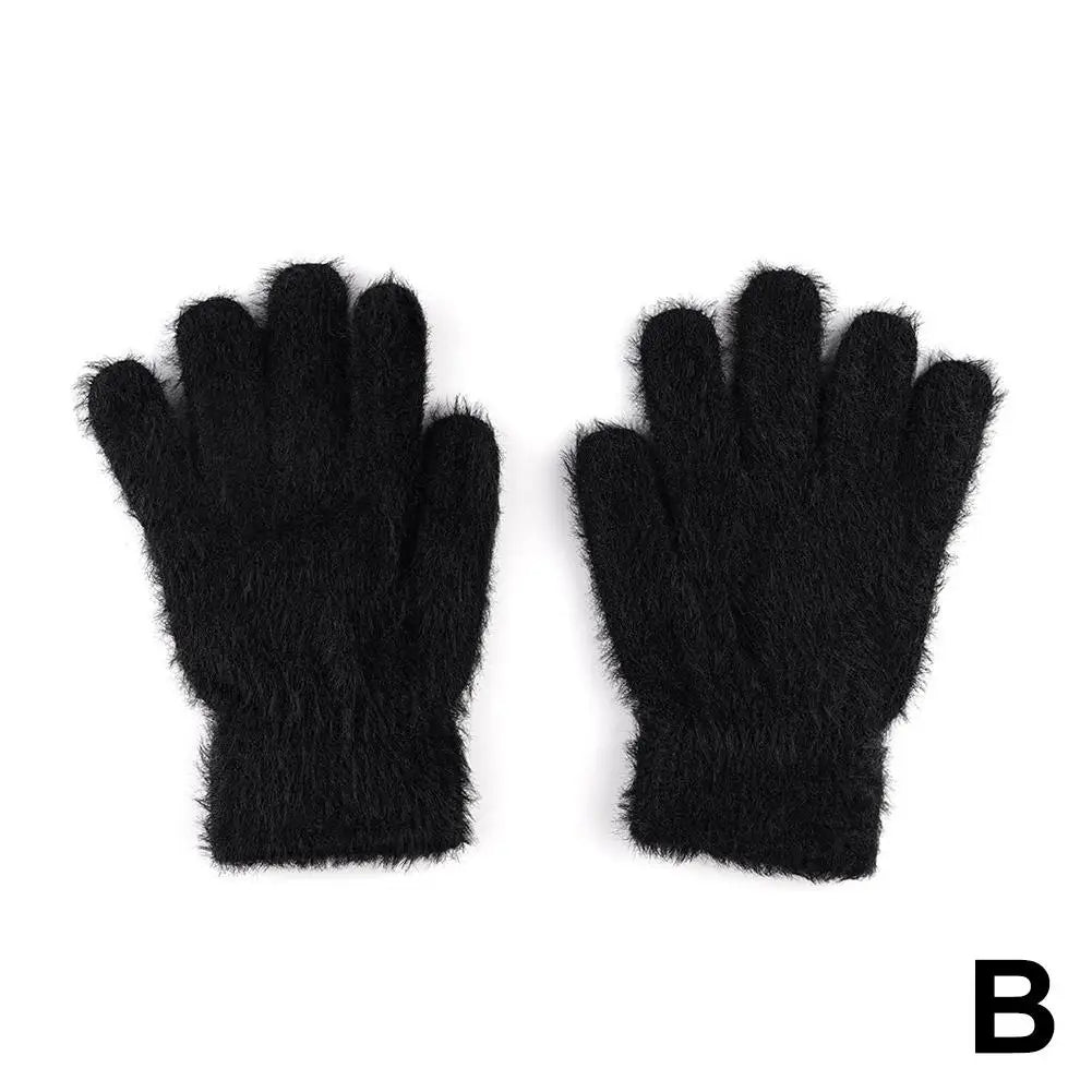 Fashon Winter Mink Velvet Five Finger Gloves Plush Warm Cold-proof Gloves Women Outdoors Cycling Solid Color Wistiti Mittens Qme Black
