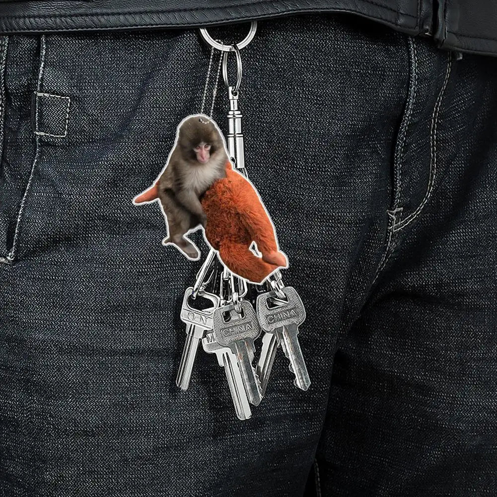 2D Protect Punch Monkey Keychain Cute Holding Plush Toy Hanging Qme
