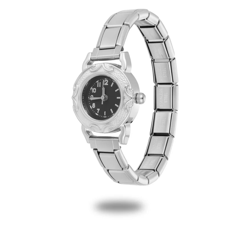 Women's Men DIY Italian Elastic Charm Stainless Luxury Zircon Round