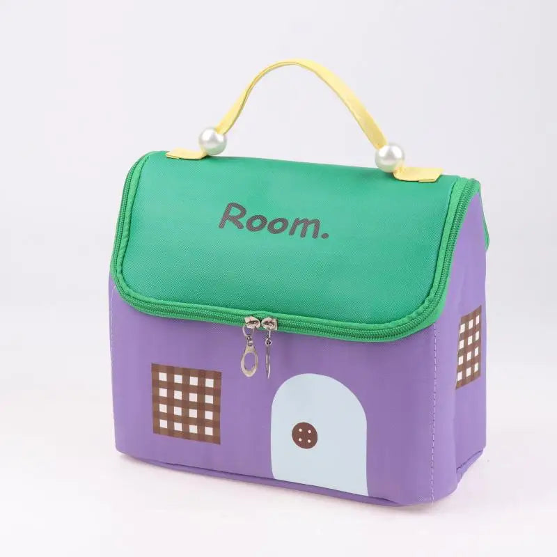 Cute Dopamine Color House Shape Makeup Bag Large Capacity Portable Makeup Storage Bag Cartoon Makeup Handbag Qme Green