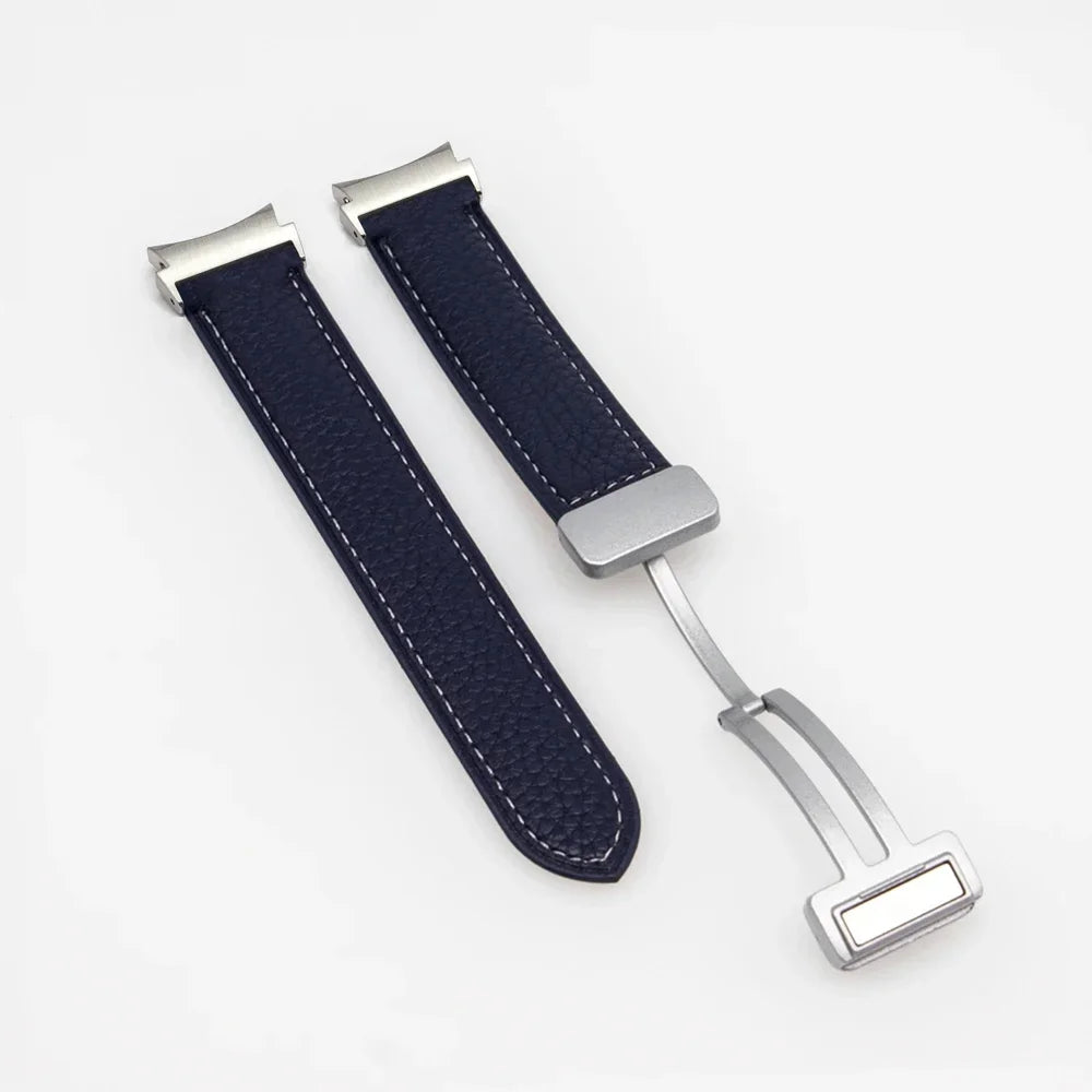 No Gaps Leather Band for Samsung Galaxy Watch 6 5 4 40mm 44mm 4/6Classic 46mm 42 43 47mm 5 Pro 45mm Magnetic Buckle Watch Strap Qme