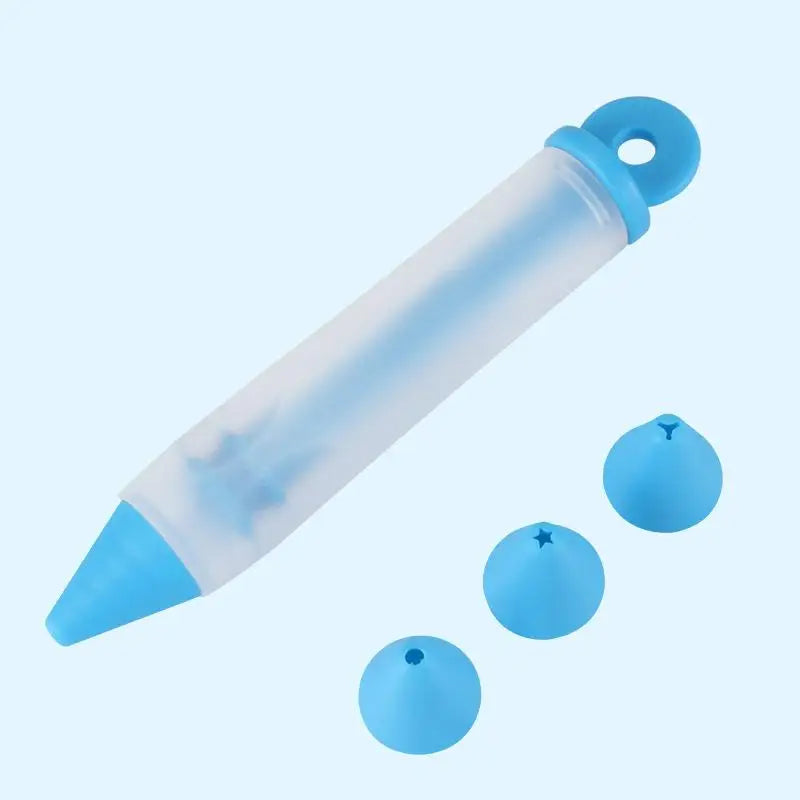 4-Head Piping Tip Silicone Chocolate Butter Pen Bags Bottles Writing Qme Blue Piping Pen