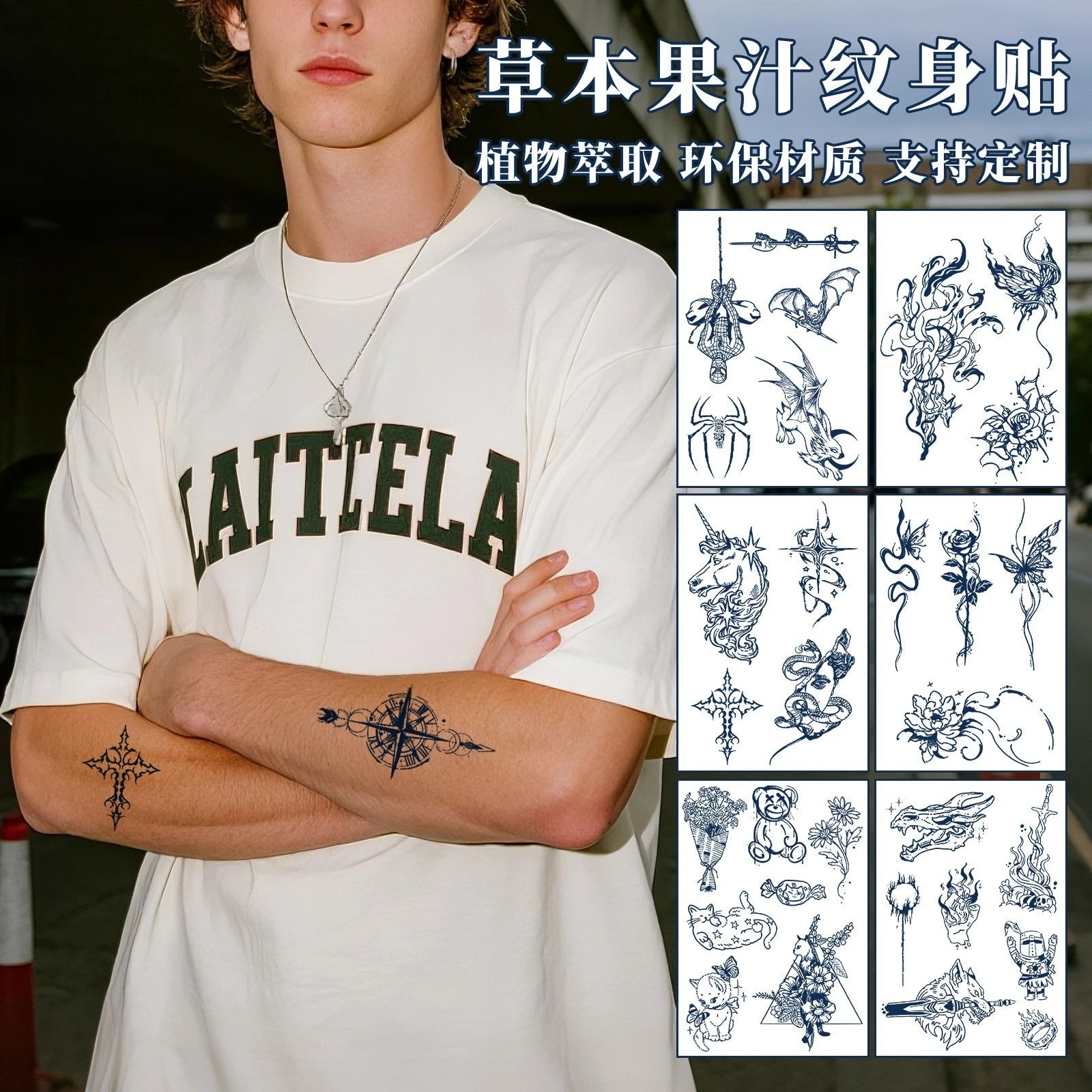 A 4/6pcs Disposable Small Tattoo Stickers for Women Men Flowers Moon Heart Temporary Tattoos for Hand Chest Wrists Body Art Qme