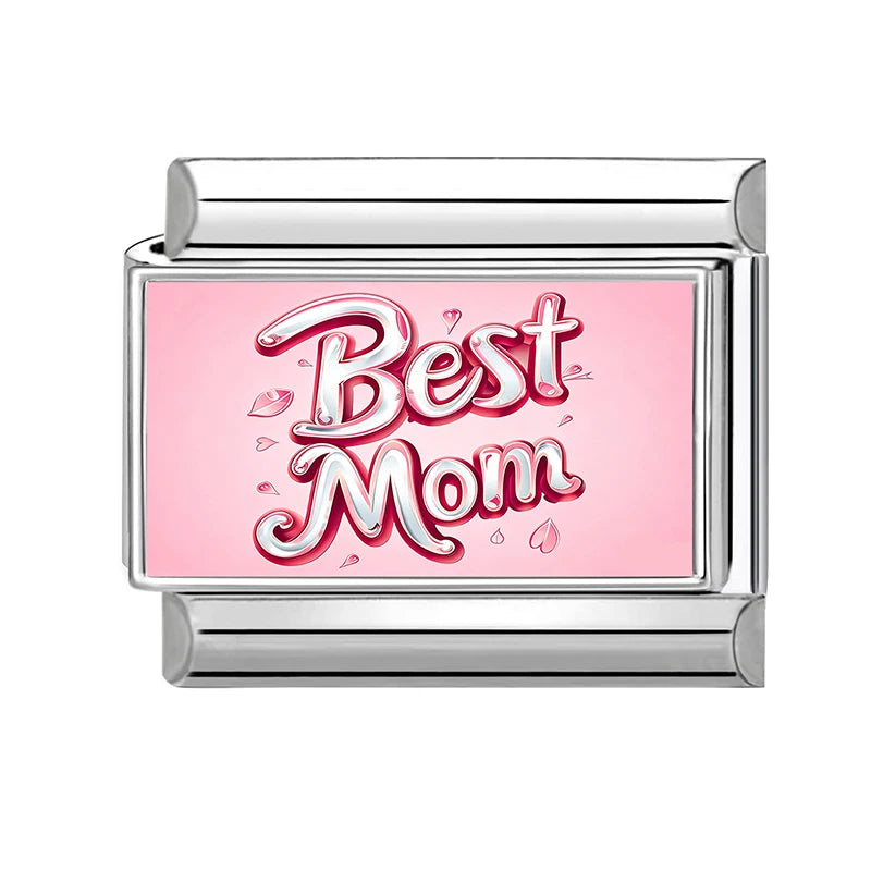 Love Mom Series Cute Child Star Flower Italian Charm Links Fit 2cm Stainless Steel Bracelet DIY Jewelry Making Birthday Gifts Qme Style 24