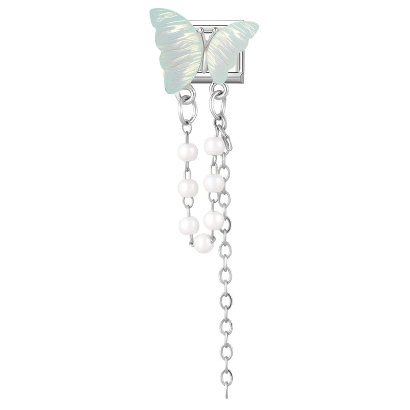 Women Men New Colorful Butterfly Zircon Long Pearl Tassel Chain Italian Charms Fit 9mm Stainless Steel Bracelet DIY Jewelry Gift Qme Style 6