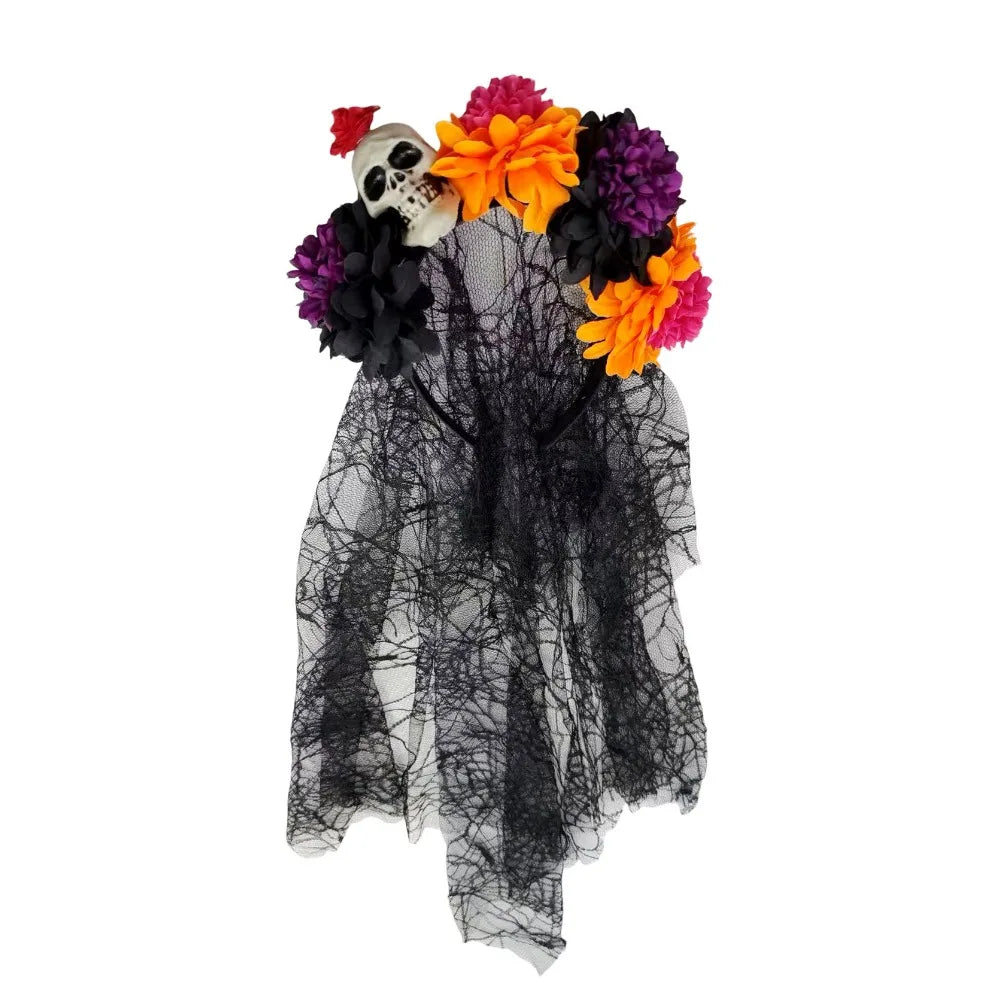 Artificial Flower Halloween Flower Headband Floral Black Veil Ghost Festival Headpiece Lightweight Photo Prop Qme Style 2