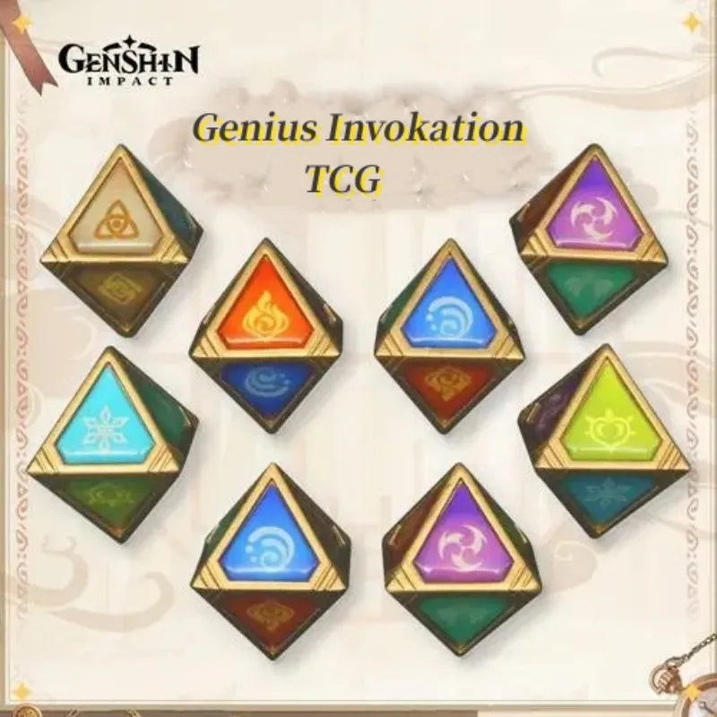 Funny’s Board Game Entity Prop Cosplay Genshin Impact Eye of God Genius Invokation TCG Eight Sided Element Dice Festival Gift Qme
