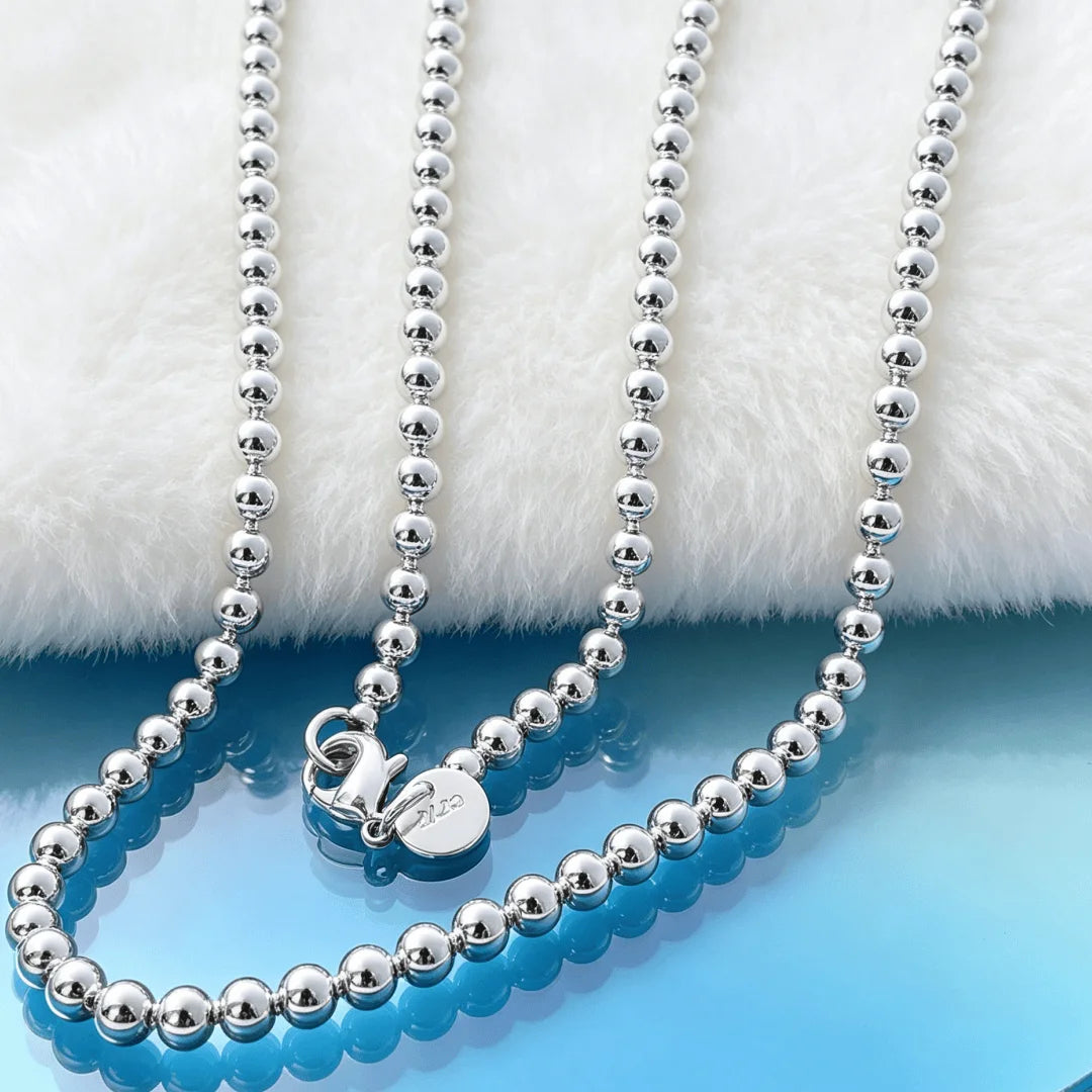 Hot 925 Sterling Silver Retro 4MM Beads Chain Necklace for Women Wedding Party Couple Gifts Street Versatile Jewelry Qme 50CM 20 inches