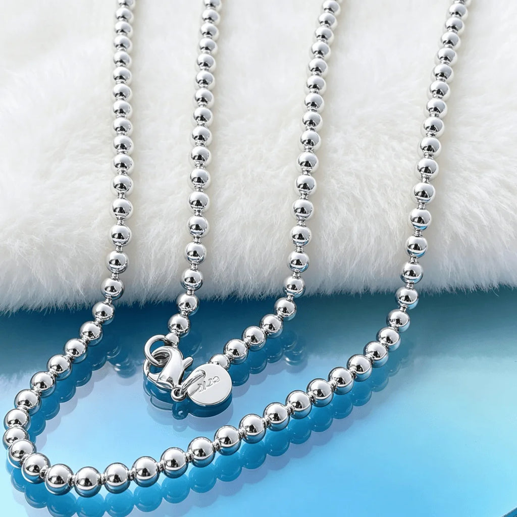 Hot 925 Sterling Silver Retro 4MM Beads Chain Necklace for Women Wedding Party Couple Gifts Street Versatile Jewelry Qme 50CM 20 inches