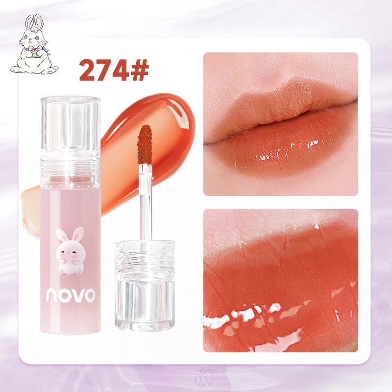 Cute Bunny Jelly Lip Gloss,Moisturizing Glossy Lip Glaze, with Sunflower Seed Oil Nourishing Lipstick,Long-Lasting,Non-Stick Cup Qme 274