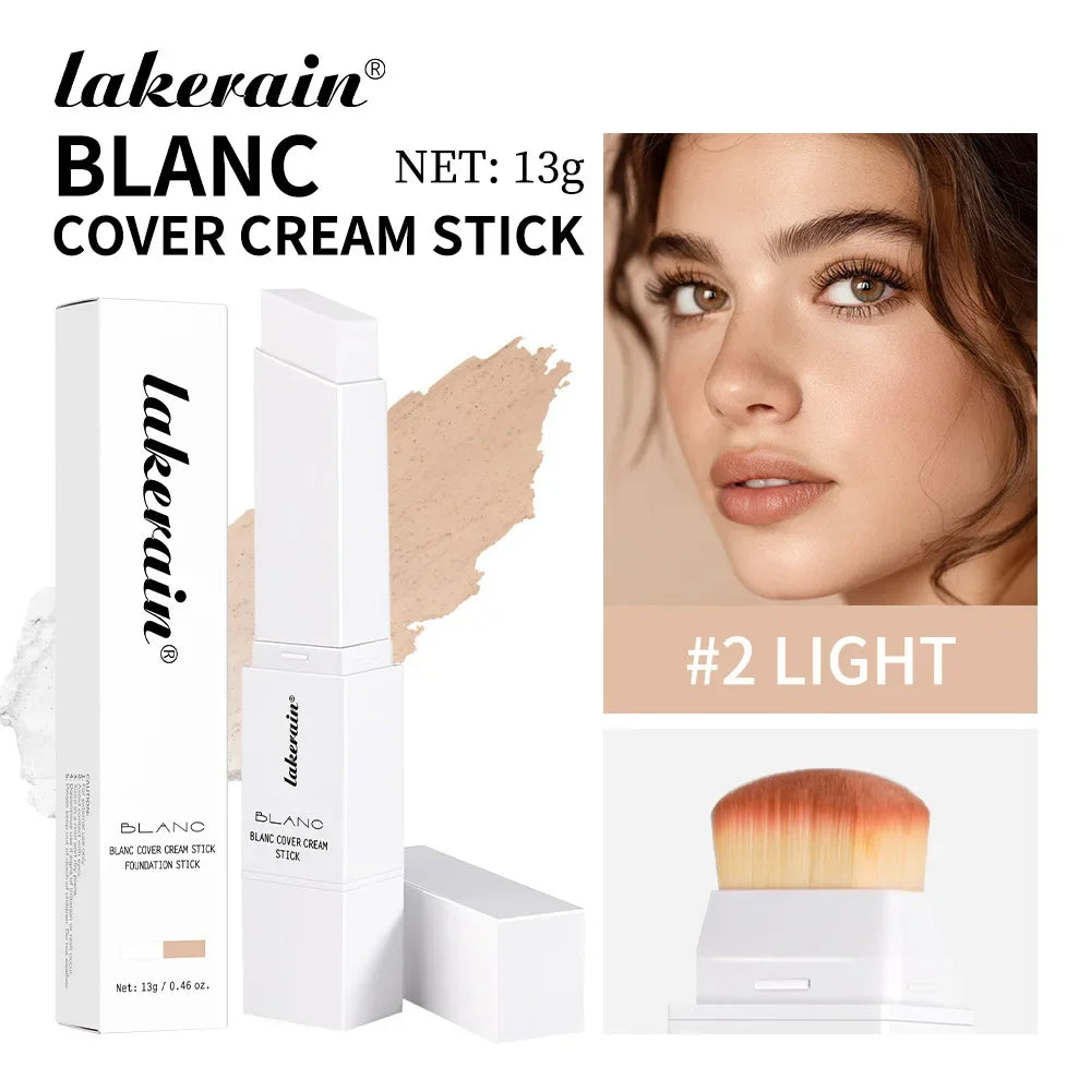 Dual-Ended White Color Changing Foundation Stick With Brush Makeup Smoothly Blending Moisturizing Brightening For All Skin Type Qme 02 Light
