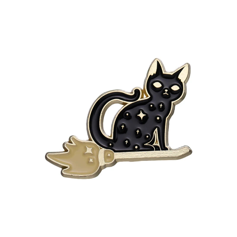 Witch Enamel Pin Punk Black White Cat Brooch Magic Hat Badge Book Wings Lapel Animal Goth Purple Crystal Jewelry Gift Wholesale Qme style 2