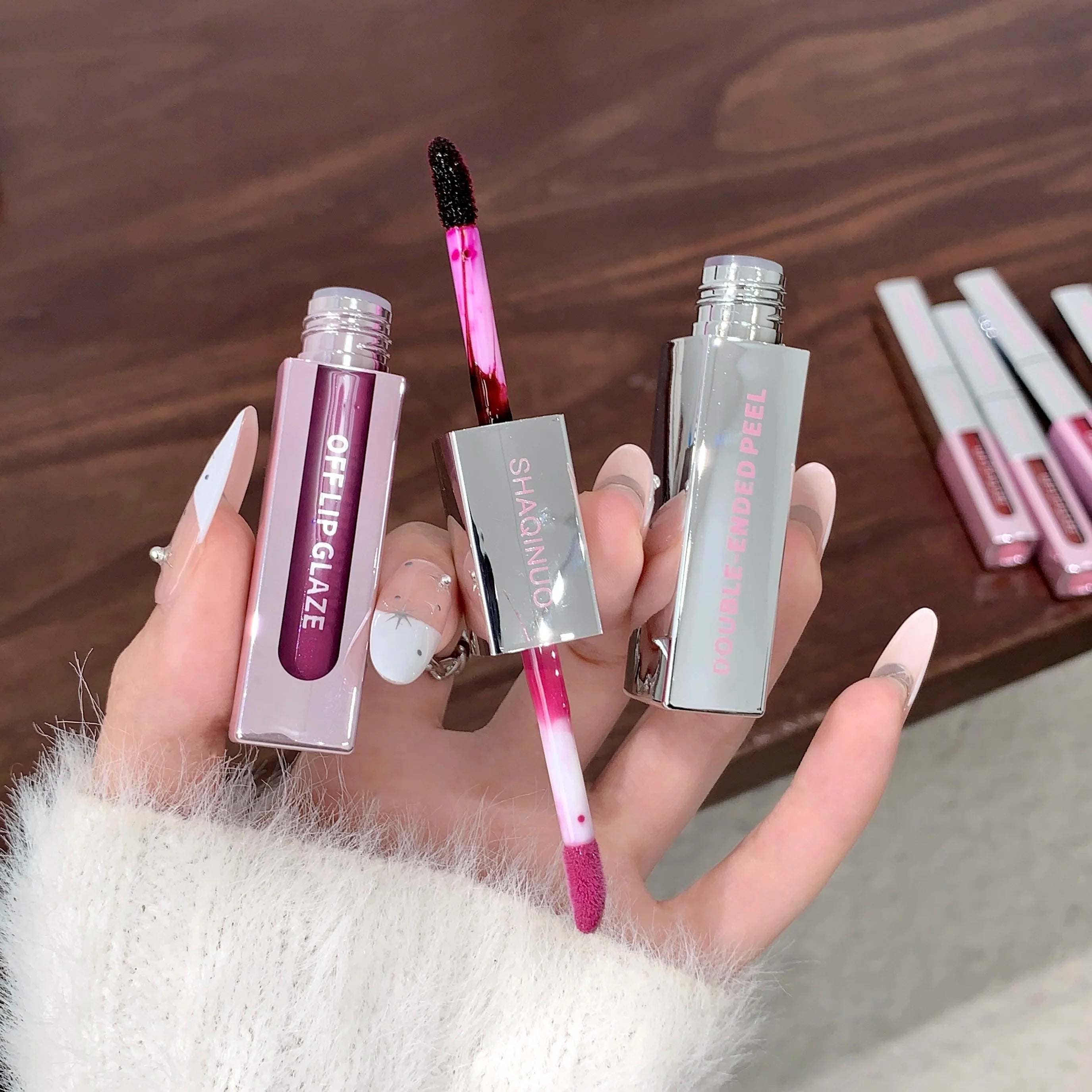 SHAQINUO Peel Off Stain Lip Oil Duo Dual Action Treatment Instant Qme
