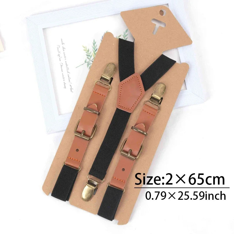Kids Suspenders Tuxedo Y-back 3 Clips Adjustable Elastic Trouser Qme