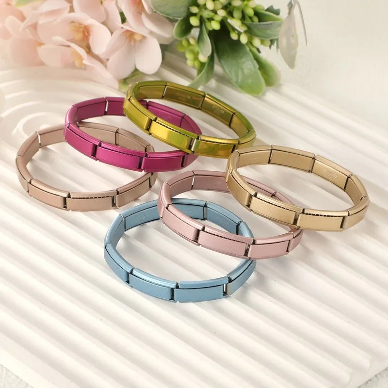 Premium Italian Charm Stainless Steel Bracelets For Women Men 20mm*9mm Width Elastic DIY Modular Bracelet Jewelry Gift Wholesale Qme