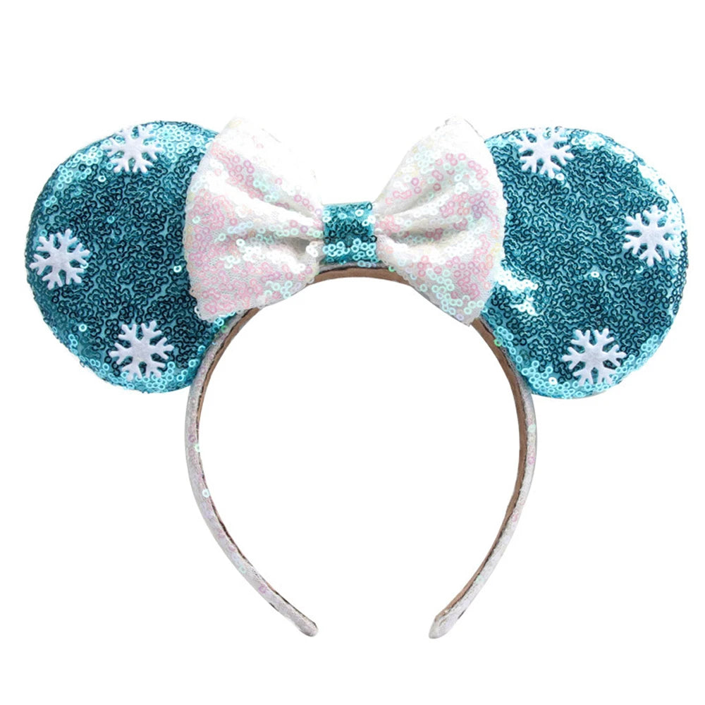 Frozen Mouse Ears Headband For Women 5''Polka Sequin Bow Hairband Halloween Christmas Festival Party Travel DIY Hair Accessory Qme Headband 5