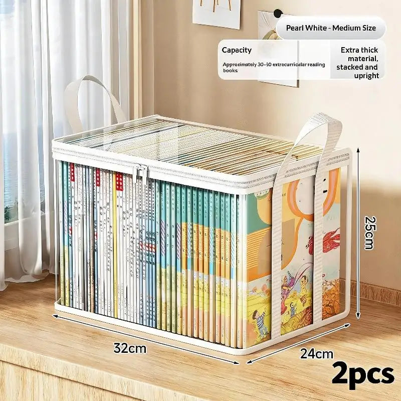 Transparent Plastic Book Storage Box Large Capacity Foldable Space-Saving Organizer For Home Office Storage Bookshelf Container Qme 2pcs A