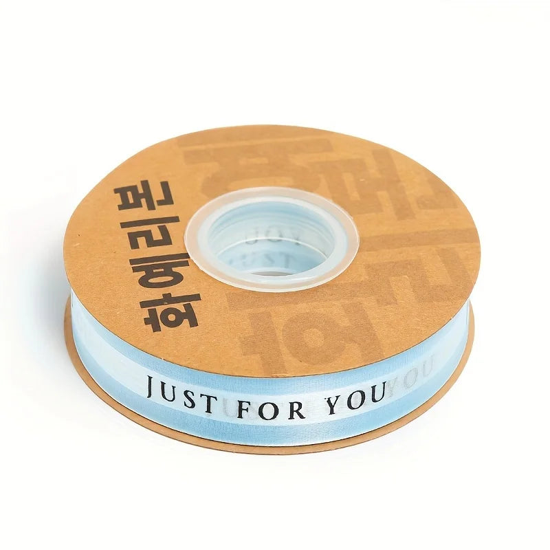 1pc, "just For You" English Snow Yarn Ribbon Gift Snow Yarn Colorful Silk Baking Cake Packaging With Webbing Florist Material Qme Sky Blue L