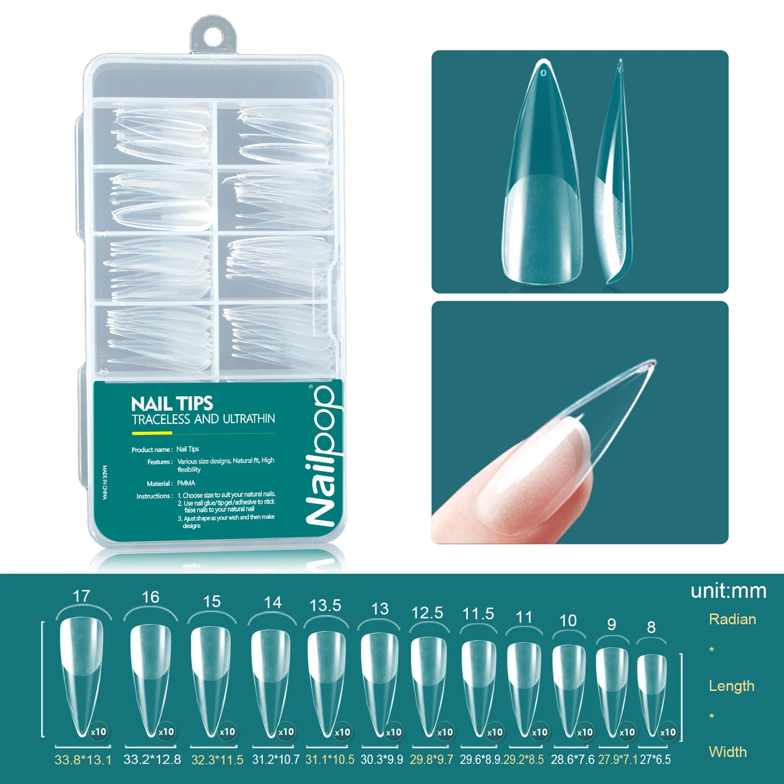 Nailpop Soft Gel Tips Nails Acrylic Material Half Almond Artificial Qme Stiletto 001-120pcs